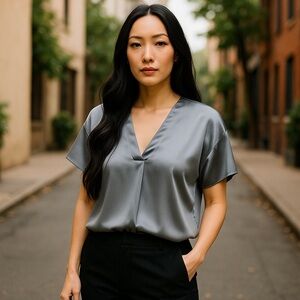 Nicole Miller Elegant blue satin Women's Top sz XS nwt, 016